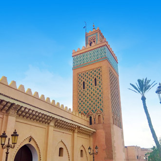 Koutoubia Moskee Marrakech met palmboom